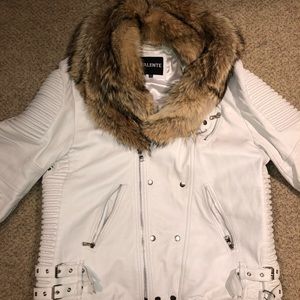 Valente White Moto Jacket With Fur